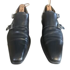 11.5M MAGNANNI Men's Shoes Double Monk Strap Loafer Black Leather MADE IN SPAIN